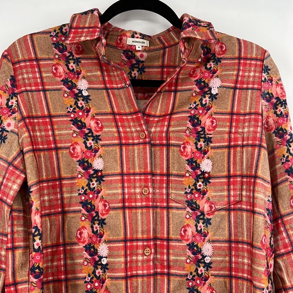 Manoush flannel floral pink red shirt size medium - Picture 7 of 8